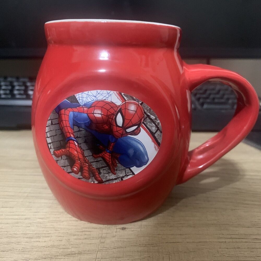 Spiderman Marvel Coffee Mug Authentic Spider Red Spoon Holder in Handle